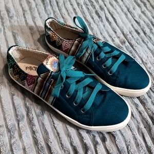 Pacha Mama Woven Tapestry Tribal Colorful Sneakers Sz 6 Teal &Embroidery Purvian